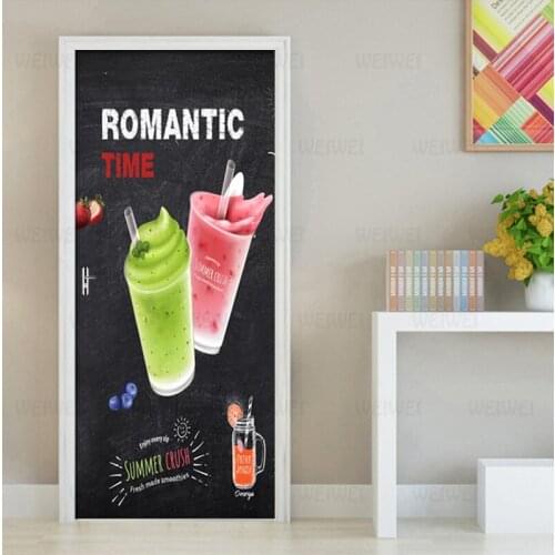 PVC Waterproof Self-adhesive Door Sticker Personal Juice Cold Drink Wallpaper Living Room Bedroom Door Decor Wall Sticker Mural