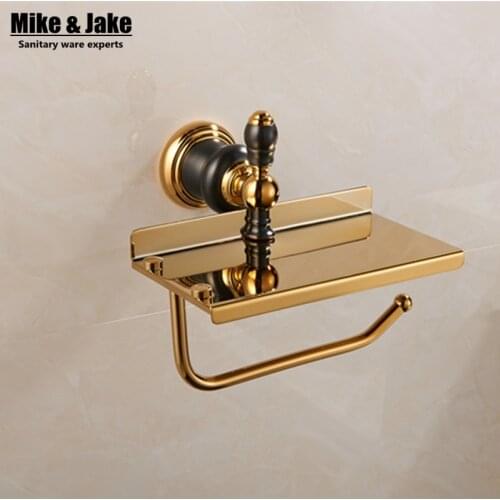 Luxury golden paper holder with plate holder Brass Golden Finished Bathroom paper rack shelf wall toilet paper Holder,Towel bar