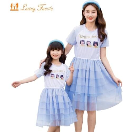 Family Matching Outfits Mother Daughter Dresses Family Clothing 2021 Summer Printing Women Girl Dress Clothes Family Look