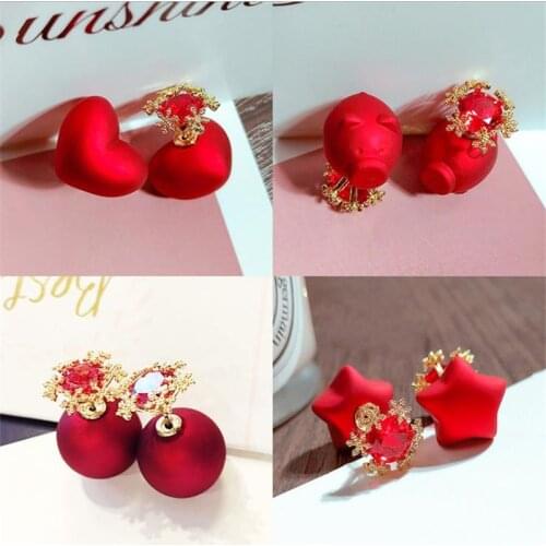 Red Pendant Za Earrings 2019 Handmade Resin Flower Crystal Beads Snowflake Statement Bridal Earring Gift