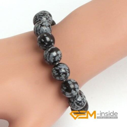 Snowflake obsidian natural stone round beads bracelet jewelry for women men Christmas present