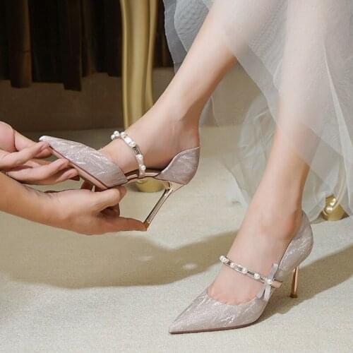 French Wedding Shoes Xiuhe Wedding Dress Two Summer Women 2021 New Bride Side Empty Crystal High-heeled Shoes Is Not Tired Feet