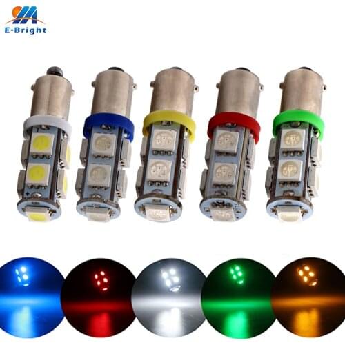 10pcs T4W BA9S 5050 9 SMD Led Bulb Cars Turn Signal Car Door Reading Interior Lights White Blue Amber Red Green 12V DC