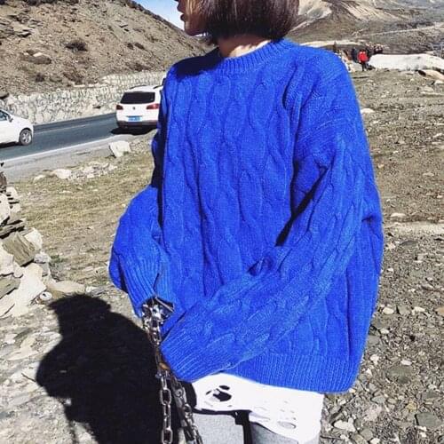 Women Autumn Winter O Neck Long Sleeve Jacquard Stripe Knitted Sweater Loose Top Color Casual Female Jumpers Harajuku Elegant