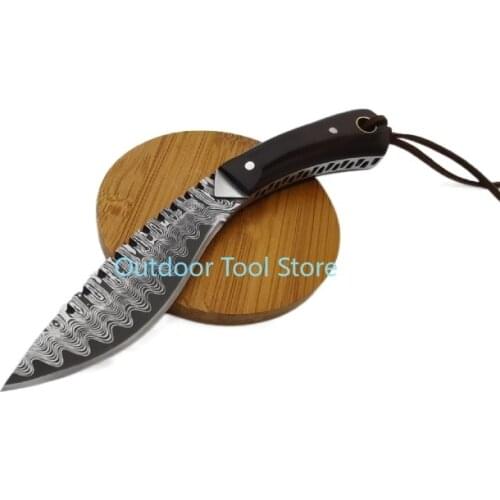 Mini Tactical Knife Fixed Blade Knife 8CR Blade Straight Knife Camping Hunting Outdoor Knife with Leather Sheath EDC