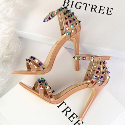 BIGTREE Shoes Woman Extreme High Heels 11cm Rivets Gladiator Sandals Women Pumps Fetish Sexy Summer Stiletto Party Shoes Ladies