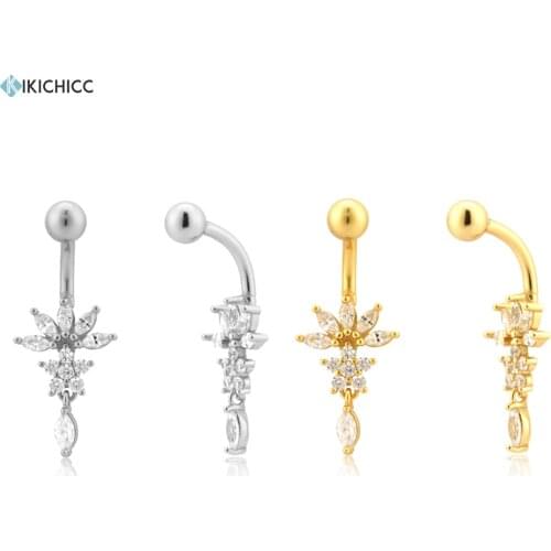 KIKICHICC 925 Sterling Silver Single 1PCS Body Piercing Jewelry Flower Shaped Rhinestone Navel Belly Button Ring Sexy Jewelry