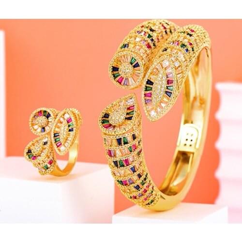 Blachette Jewelry High Quality Dubai India Nigeria Luxury Full Cubic Zirconia Bangle Ring Set Bridal Wedding Party Anniversary