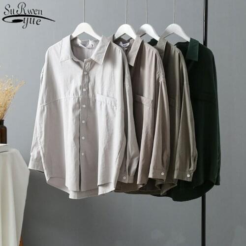 Autumn Long Sleeve Loose Womens Shirts Solid Color Single Breasted Blouse Women Korean Office Lady Style Womens Cloth 6803
