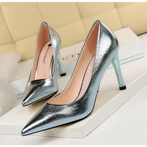 2020 Women 8.5cm High Heels Glossy Pumps Lady Scarpins Gold Heels Sexy Valentine Office Wedding Bridal Quality Prom Party Shoes
