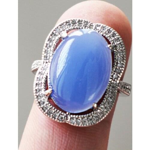 Women S925 Jade Stone blue Rings Green Agate Chalcedony Zircon Silver Circle Rings Gift for Females Fine Jewelry