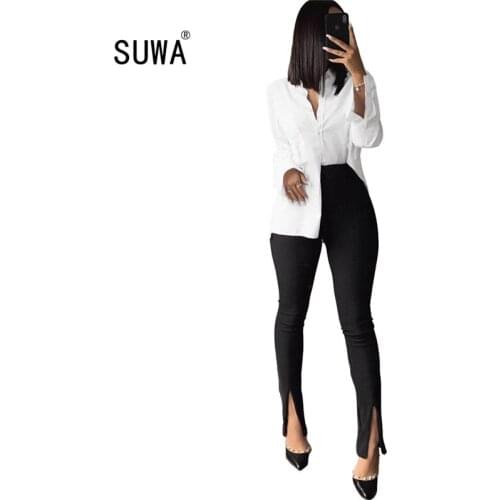 2020 Hot Sale High Waist Solid Color Slim Tight Split Side Leggings Classic Streetwear Women Elastic Waist Long Pants 3 Color