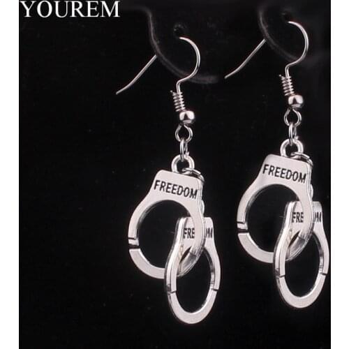Antique silver color vintage handcuffs dangle earrings for women party jewelry gifts cool accessories alloy nickel free