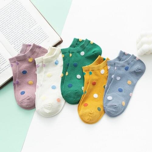 Kawaii Cute Lovely Socks 1 Pair Wholesale New Bamboo Fiber Macaron Womens Socks Cute Cartoon Dot Female Socks EU35-43 Size