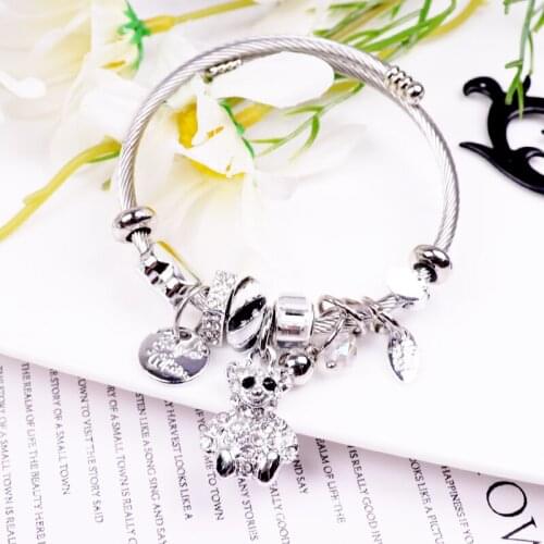 1 Pcs/Lot Ipridy 2020 Cute Wind Titanium Steel Teddy Bear Adjustable Wire Bracelet Manufacturers Direct Selling