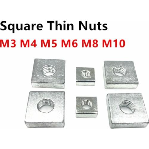 10PCS Square Thin Nuts M3 M4 M5 M6 M8 M10 Carbon Steel Galvanized Zinc Plated Thin Block Quadrangle Block Thin Square Nut