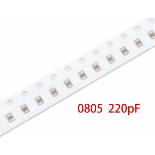 100pcs 220pF X7R Error 10% 50V 0805 SMD Thick Film Chip Multilayer Ceramic Capacitor