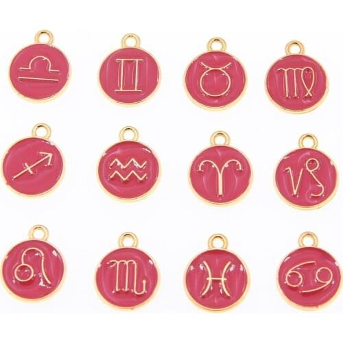 12 Pcs/Set Metal Alloy Big red and rose red Enamel Zodiac Signs Charms Pendant Diy Hand Made Jewelry Accessories