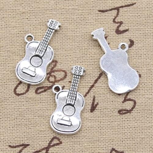 15pcs Charms Music Guitar 25x12mm Handmade Craft Pendant Making fit,Vintage Tibetan Silver color,DIY For Bracelet Necklace