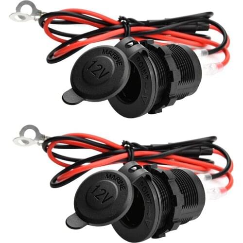 2 Pcs Cigarette Lighter, Waterproof Marine Grade 12V / 24V DC Lighter Socket Outlet for Boat Motorcycle Car, with 0.6M Connectio
