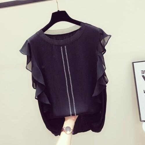 2020 Summer New Ruffles Chiffon Women Blouse O-Neck Solid Loose Office Lady Elegant Pulls Outwear Coat Tops