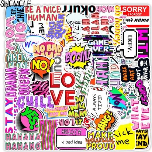 50PCS Colorful English Phrase Stickers For Bottle Skateboard Laptop Guitar Scrapbooking PVC Toy Kids Decals Graffiti Sticker F4
