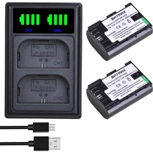 Batmax LP-E6 LP-E6N LPE6 2000mAh Battery+New LED Dual Charger for Canon 5D Mark II III 7D 60D EOS 6D 70D 80D
