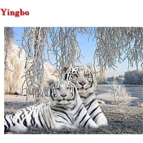 Diy Diamond Painting White tiger couple Cross Stitch Full Square round diamond embroidery animal pattern Mosaic home Decoration