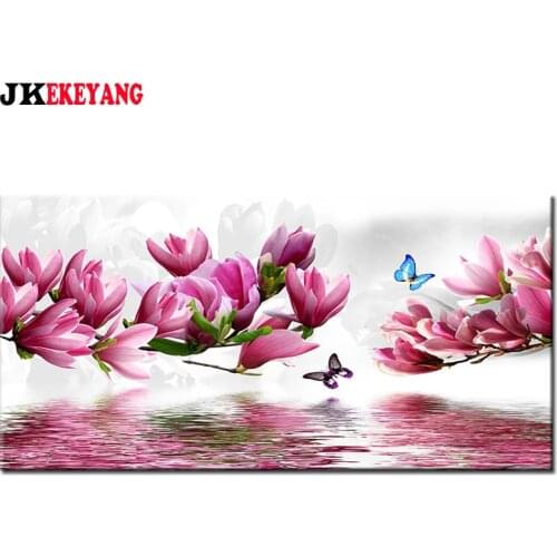 Large 5D Diy diamond painting Magnolia flowers and butterflies Diamond Mosaic Rhinestone Embroidery cross stitch Y4378
