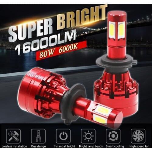 Branco 4 Side lamp Unique Chip Spotlight H7 H4 Led Headlight auto Car Light hb4 9006 H8 H11 hb3 9012 HIR2 led bulb 16000Lm 6000K