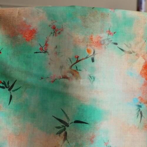 CBHigh Quality Natural Pure Ramie Linens Cloth Digital Printing Fabric Summer Thin Chinese Style Robe Dress Tissu Diy Sewing DIY