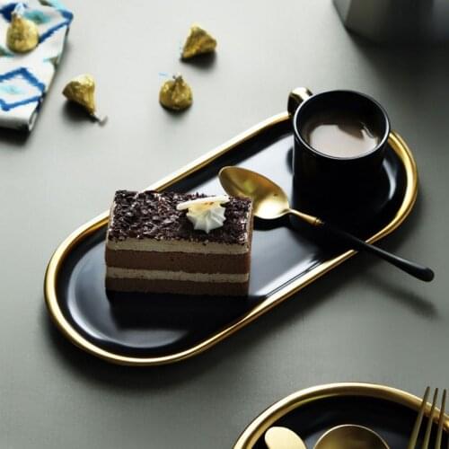 Black Gold Nordic Western Food Plate Creative Flat Plate Fish Plate Simple Ceramic Food Plate Snack Plate Tray Steak Plate