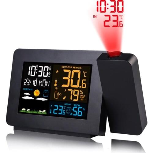 Digital Alarm Clock Weather Station LED With Temperature And Humidity Weather Forecast Snooze Table Clock With Time Projection