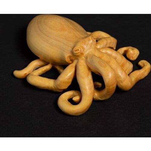 Boxwood Carving Feng Shui Sculpture Real Wood Decoration Animal octopus Statue Pendant Home Decor