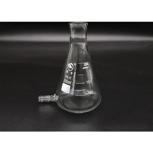 Filtering flask with Lower tube,Capacity 200ml,Triangle flask with tubules,Lower tube conical flask,With tick marks