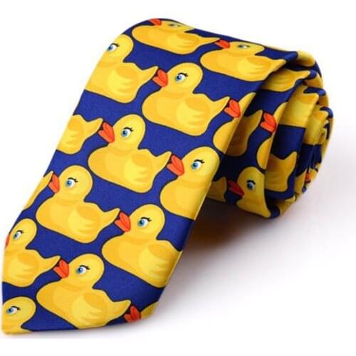Men Women Funny Yellow Duck Printed Necktie Imitation Silk Cosplay Party Business Suit Ties Neckwear Show Wedding Accessories