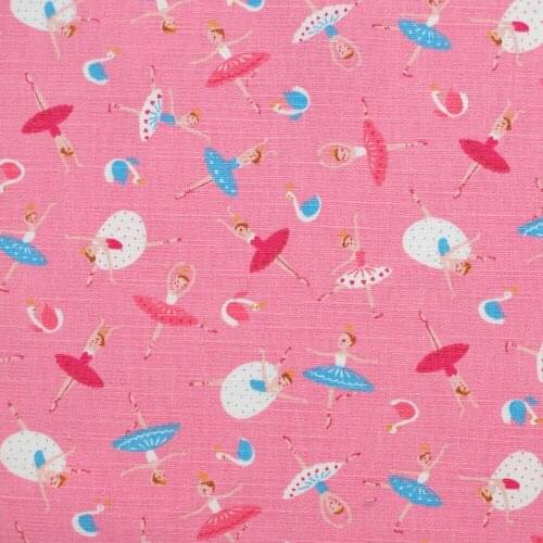 Cotton Linen Fabric for sewing pathwork, bedding - Ballerina on pink background (width=140cm)