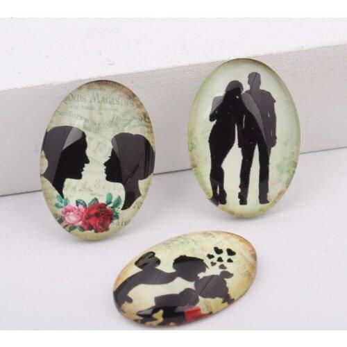Reidgaller 20pcs wedding couple photo oval glass cabochon 18x25mm diy flatback jewelry making findings for pendants