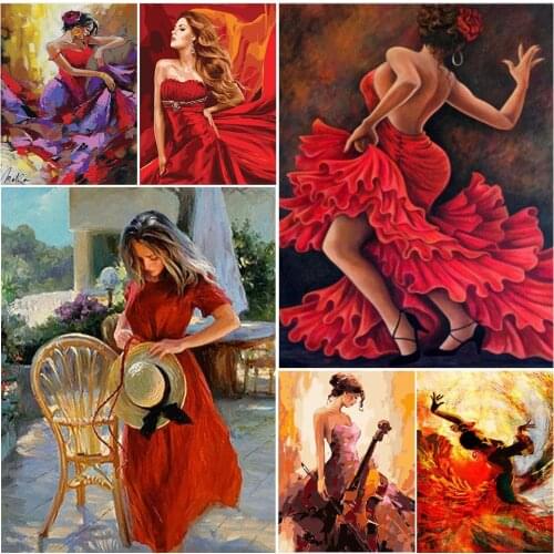 5D DIY Diamond Painting Sexy Dancer Red Portrait Corss Stitch Full Drill Embroidery Mosaic Art Picture of Rhinestones Decor Gift