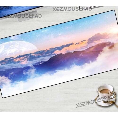 XGZ Landscape Large Mouse Pad Black Lock Edge Moon Starry Computer Desk Mat Mountain River Cloud Rubber Stripe Non-slip 70x30