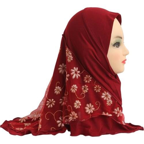 H1357a Beautiful small girl hijab with net layers muslim scarf islamic hats arabic amira hijab top quality muslim baby hats