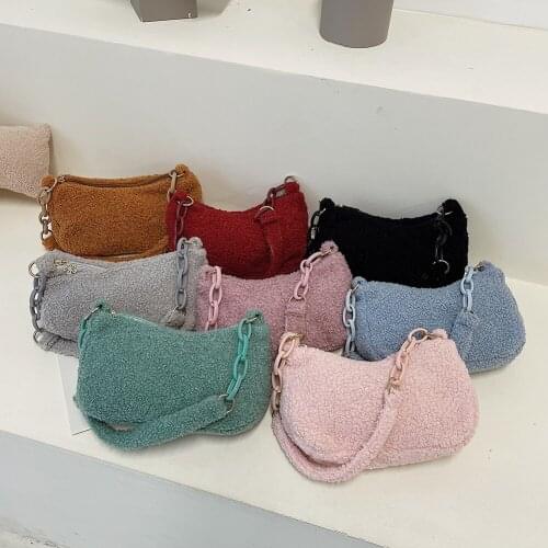 Fashion Fluffy Shoulder Bags For Women 2021 Acrylic Chain Autumn Winter Plush Bags Handbag Female Underarm Bag Soft Warm Fur Bag