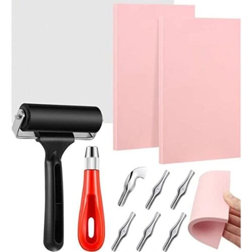 Rubber Stamp Making Kit Print Engraving Rubber Tiles Professional Art Tools Carving Knife Roller Mixing Set