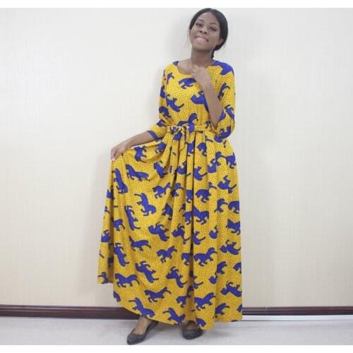 African Boho Chic High Waist Long Women Dress Autumn Zippers Elastic Waist Sashes Print Maxi Dress