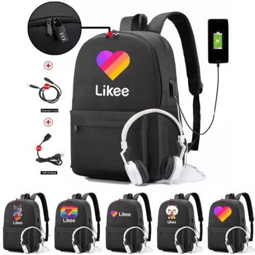 Fashion Likee Backpack Anti-theft Backpack For Young Men And Women Bags School Student Laptop Bag USB Charge Travel Bag Hot APP
