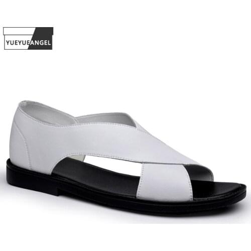 Design Roman Sandals New Mens Summer Leisure Sandals Fashion Slip-On Open Toe Cow Split Leather Beach Slippers Casual Shoes Male