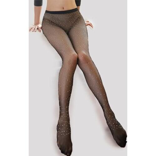 Sexy Womens Ladies Rhinestone Tights Shiny Diamond Fishnet Stockings Hollow Small Mesh Pantyhose Sparkle Fishnet Stockings