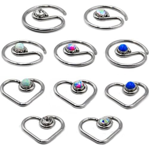 Showlove-5 pieces Mixed Surgical Steel Opal Heart Gem Ring Bendable Ear Tragus Cartilage Earring Ear Studs Body Piercing Jewelry