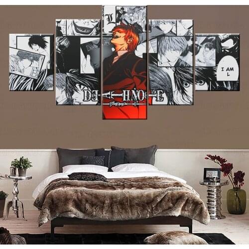 Modern Wall Art Posters Home Decor Framework Canvas Pictures 5 Pcs Anime Death Note Protagonist Light Yagami Print Type Painting
