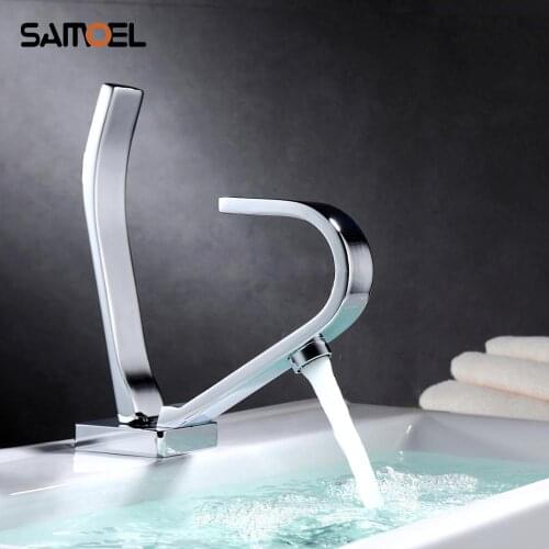 Basin Faucets Modern Square Plate Bathroom Mixer Tap Brass Washbasin Faucet Special Design Faucet with Flat Spout 1185C